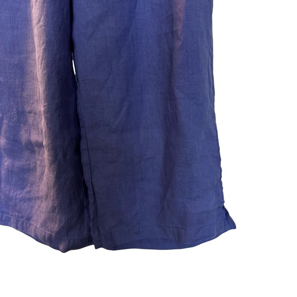 FLAX Linen Wide Leg Cropped Pants Blue Purple Elastic Waist Women's Size S - Picture 4 of 9